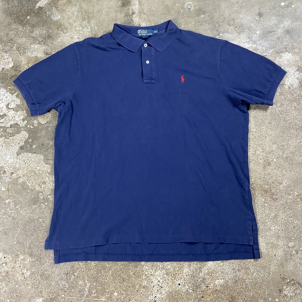 Vintage 90s Polo Ralph Lauren Polo Shirt Size XXL Blue Classic Fit Red Pony Logo